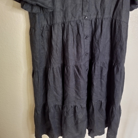 Crown Linen Designs Phoebe Tiered Dress Black Sz S - Picture 4 of 10